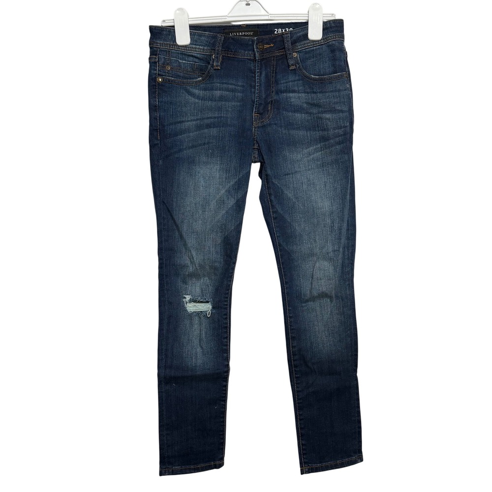 Liverpool Jeans Houston Destructed Slim Fit Jeans 28x30 Dark‎ Wash Stretch Denim